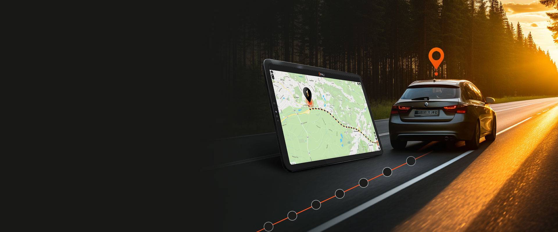 a moving car on the road which has a GPS Tracker installed in it